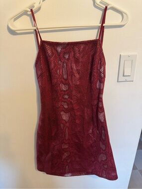 Urban Outfitters Red Snakeskin-Print Midi Slip Dress
